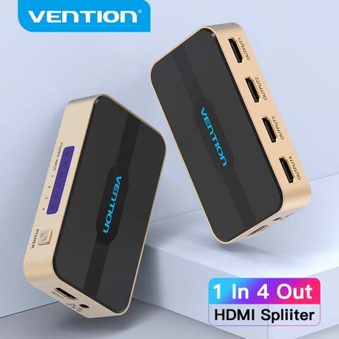 Vención de La divisor HDMI 1x2 4 k X 2 k 3D divisor HDMI adaptador de interruptor de 1 en 2 con fuente de alimentación tipo de Metal para Xbox amplificador compatible con HDCP ► Foto 1/6