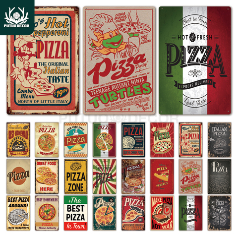 Cartel de Metal Vintage para Pizza, placa de letrero de estaño, decoración de pared Retro para cafetería, Bistro, restaurante, Pizza Zone ► Foto 1/6