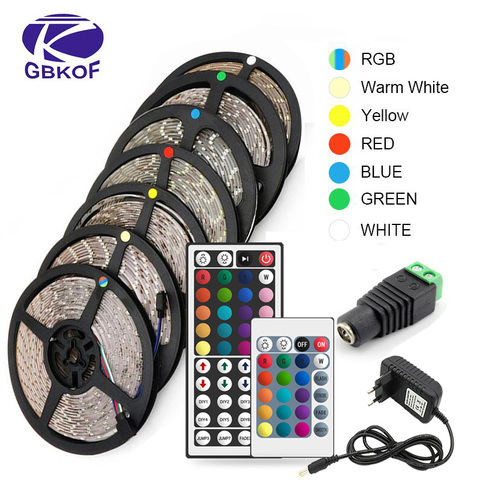 Tira de luces LED RGB 300, 5m, 60LEDs/m, 5050 SMD, 2835, Blanco cálido, blanco, rojo, azul, tira de luces LED de 12V, cinta flexible impermeable a rayas ► Foto 1/6