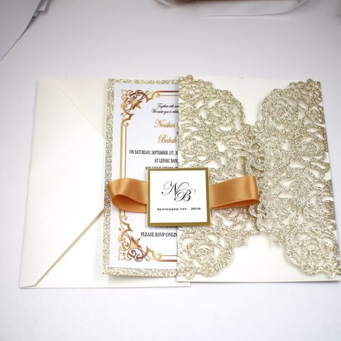 Tarjetas de Felicitación caladas para invitación de boda, 1 unidad, color oro rosa, purpurina, Borgoña, Tarjeta De Invitación De Boda, corte láser, envío gratis ► Foto 1/6