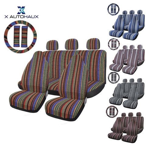 X Autohaux-Conjunto de fundas de asiento de coche Baja, manta de silla de montar, tejido Universal, compatible con la mayoría de coches, cubiertas con Protector de volante ► Foto 1/6