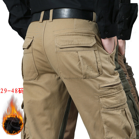 Invierno cálido polar pantalones de hombres Multi-bolsillos pantalones de los hombres militares pantalones casuales pantalones del ejército pantalones de talla grande 46 48 8XL ► Foto 1/6