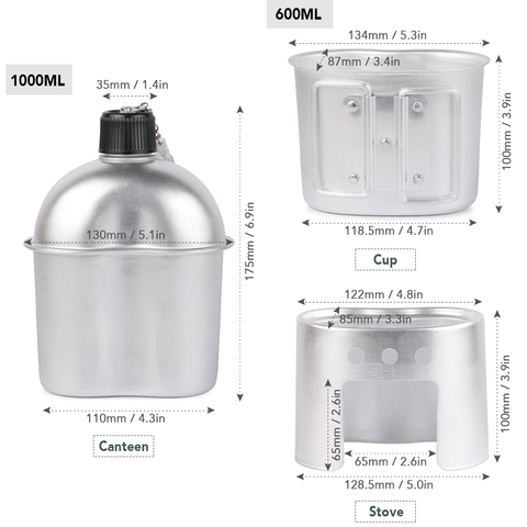 Juego de utensilios de cocina para acampar, 3 uds., taza de cantimplora militar de aluminio, juego de estufa de leña con bolsa de cubierta para suministros de Camping, senderismo, mochilero ► Foto 1/6