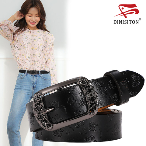 Diniton-Cinturón de piel auténtica para mujer, correa ajustable de marca de lujo, de alta calidad, a la moda, para Vaqueros ► Foto 1/6