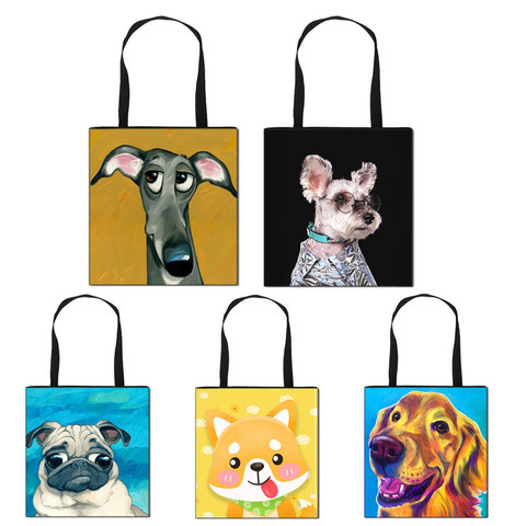 Bolsos de mano informales para mujer, bolsas de hombro de lona para compras, pastor alemán/Boston Terrier/Bulldog/perro Husky ► Foto 1/6