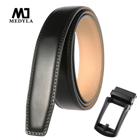 MEDYLA-Cinturón de cuero Natural para hombre, sin hebilla, hebilla de Metal sólido mate, cinturón para traje ensamblado artesanal ► Foto 1/6