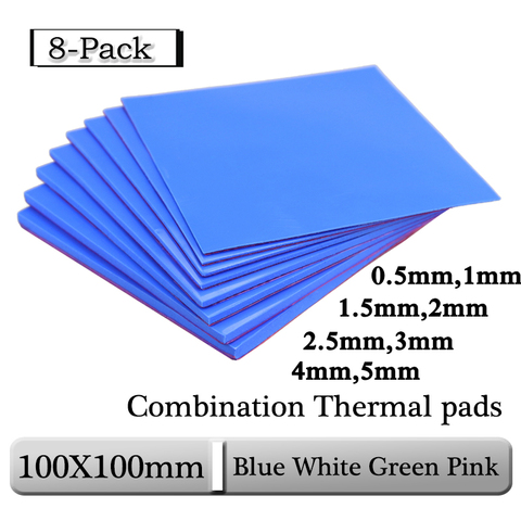 8 Uds Gdstime 100x100x0,5mm 1mm 1,5mm 2mm 2,5mm 3mm 4mm 5mm combinación azul blanco verde combinación de almohadillas térmicas refrigeración silicona conductora ► Foto 1/6