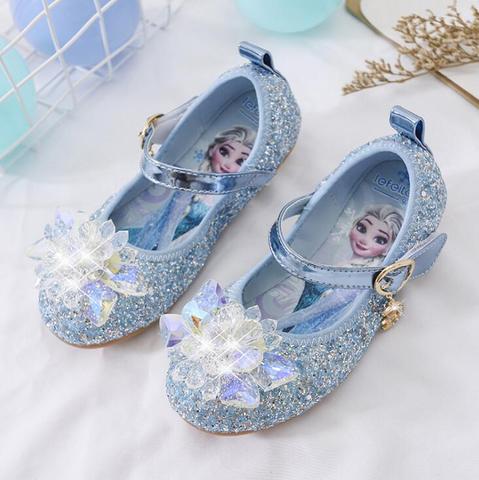 Disney Frozen-zapatos de cristal antideslizantes para niñas, sandalias con suela blanda de princesa, de dibujos animados, Elsa ► Foto 1/6