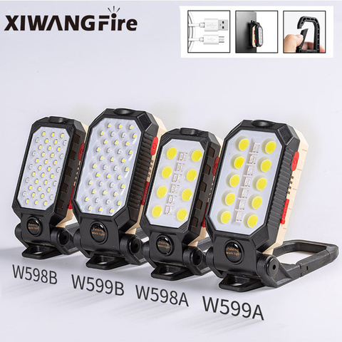 XIWANGFIRE-luz de trabajo magnética recargable, potente linterna LED COB plegable portátil, impermeable, para acampar con pantalla de potencia ► Foto 1/6