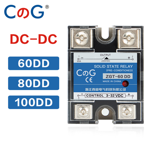 Disipador de calor de CC monofásico CG 60A 80A 100A DD SSR, 12V 24V 32V a 5V 110V 220VDC SSR-100DD 60DD 80DD, relé de estado sólido ► Foto 1/5