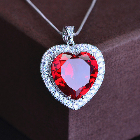 Collares con colgante de corazón de amor para mujer, piedras preciosas de Rubí, cristal rojo, diamantes, color blanco, dorado y plateado, joyería, bisutería de regalo ► Foto 1/6