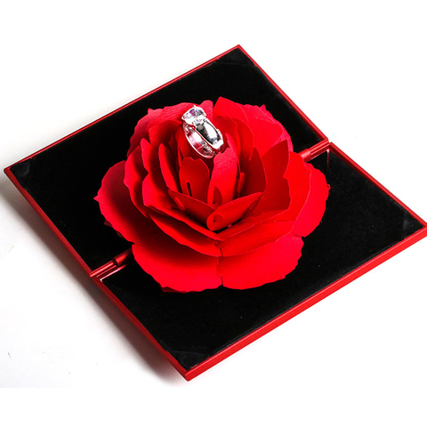 Caja Roja Joyful 3D para anillos de boda, funda de compromiso, regalo de flor rosa para amor, soporte de almacenamiento de exhibición de joyería ► Foto 1/6