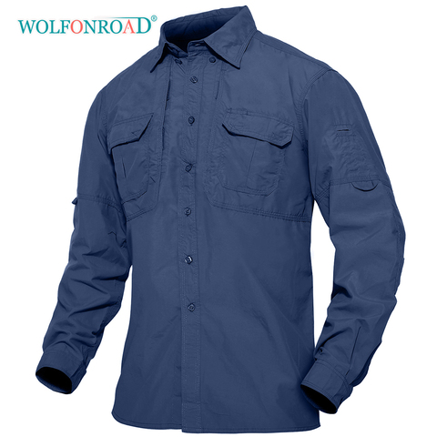 WOLFONROAD Multi-bolsillo al aire libre camisa anti-UV camisa senderismo deportes de pesca liberación de sudor camisa de manga larga de Nylon Tops ► Foto 1/6