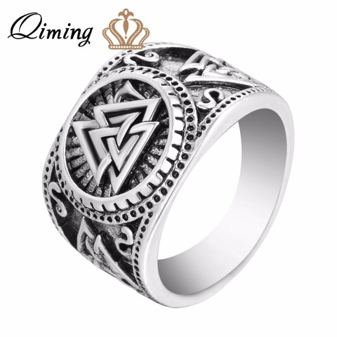 QIMING Vintage nuevo diseño de anillo de hombre bisutería valknut vikingo anillo anillos de vikingos Viking joyería Bijoux ► Foto 1/4