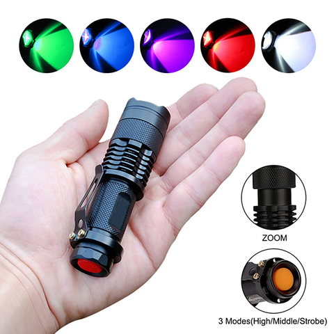 UV linterna antorcha linterna Mini Q5 portátil Zoom al aire libre impermeable de La Luz Zoomable LED linterna 14500 AA lámpara blanco verde azul rojo UV ► Foto 1/6