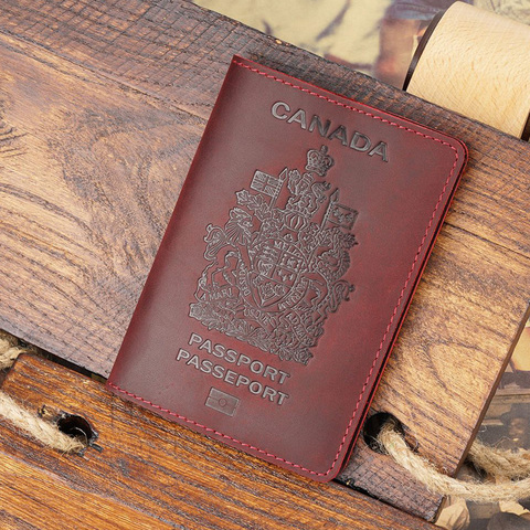 Funda de pasaporte de piel auténtica para hombre, funda para pasaporte Retro canadiense, billetera de viaje ► Foto 1/6