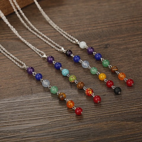 2022 nuevo 7 Chakra gema Natural colgante con cuentas y piedras collar de Yoga mujeres Yoga curación equilibrio Reiki Chakra collares para regalo de joyería ► Foto 1/4