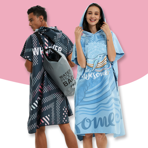 HOTMANGO Toalla Poncho de microfibra Surf playa traje de neopreno toalla cambiante bata de baño con capucha, deportes acuáticos actividades, adultos hombres mujeres ► Foto 1/6