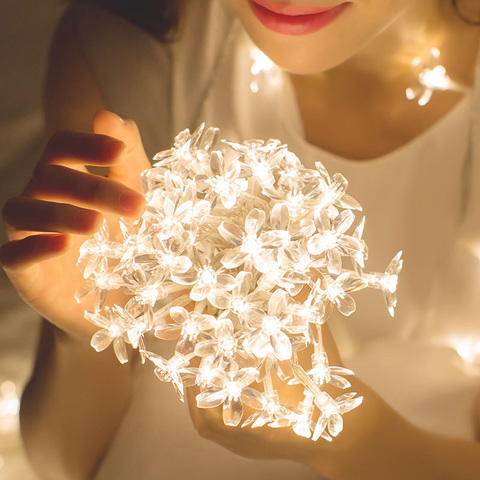 Guirnalda de flores de cerezo alimentada por batería, guirnaldas de luces LED USB, flores de cristal para interiores, adornos de Navidad para bodas ► Foto 1/6