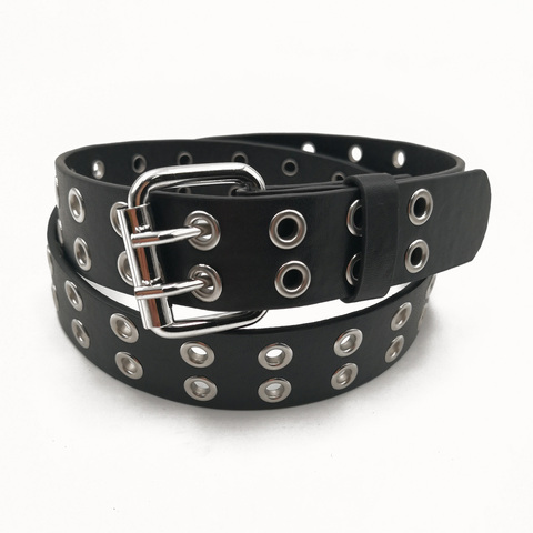 Cinturón de cuero con doble ojal ajustable para mujer, cinturón de estilo Punk, para adultos, con personalidad ► Foto 1/6