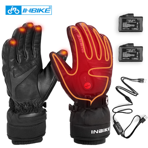 INBIKE-guantes deportivos con calefacción para invierno, resistentes al agua, recargables por USB, de cuero térmico, para ciclismo, motocicleta, esquí y bicicleta de montaña ► Foto 1/6