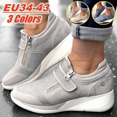Zapatillas De deporte con cuña para Mujer, Zapatos De suela gruesa con plataforma que aumenta De altura, mocasines De goma vulcanizados ► Foto 1/6