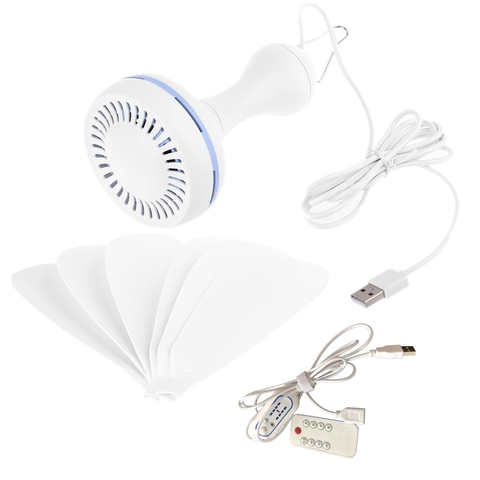 Ventilador de techo silencioso de 6 aspas alimentado por USB con control remoto n. °, sin temporizador de control remoto, abanico para colgar de 4 velocidades para cama de camping dormito ► Foto 1/6