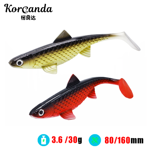 Señuelos lombriz de pesca de plástico suave, ojos 3D, cola en T, Señuelo de Pesca de Mar de silicona Artificial, cebo de goma para Lucio grande, trucha, 30g/160mm ► Foto 1/6