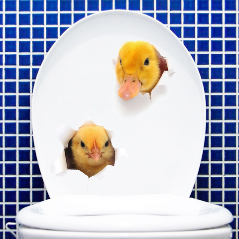 Pegatina de pared 3D de pato pequeño para baño, calcomanías decorativas para el hogar, papel tapiz con personalidad, pegatinas de animales para inodoro ► Foto 1/6