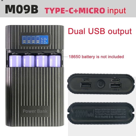 Anti-retroceso 18650 batería de banco de potencia de la caja de pantalla LCD doble USB cargador de luz  ► Foto 1/6