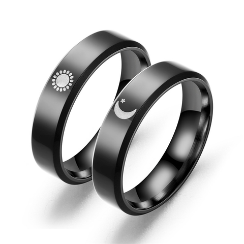Luna Simple sol par anillos para amante negro de acero inoxidable de los hombres de las mujeres anillo de boda regalos del Día de San Valentín ► Foto 1/6