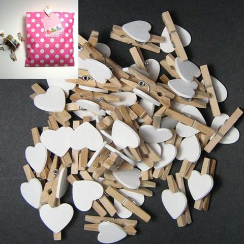 100 Uds Mini clavijas de corazón de amor de madera Clip de p 