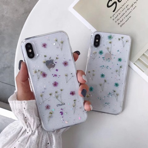 Funda de teléfono con flores secas para iPhone, funda de teléfono prensada con flores reales para iPhone 12, 11 Pro, Max, X, XR, XS, Max, 6 S, 7, 8 plus, SE ► Foto 1/6