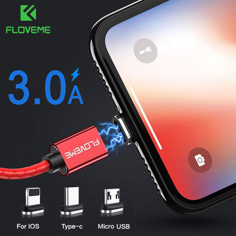 FLOVEME 3A (Max) cable magnético Cable de carga rápida USB tipo C Micro USB para iPhone X Xs Max XR Cable cargador sincronización de datos cabo C cargador cable for iphone 6 cable usb cable tipo c cable micro usb c ► Foto 1/6