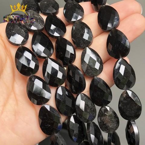 Cuentas de piedra faceteadas naturales en forma de gota de agua, abalorios de ágata negra para fabricación de joyería DIY, accesorios de tachuelas para orejas, 13x18mm ► Foto 1/5