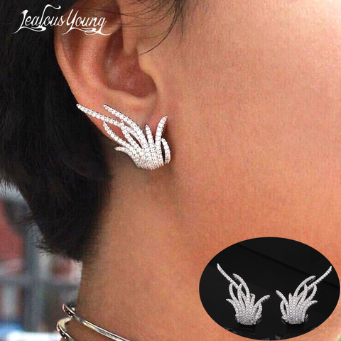 Pendientes de boda de Zirconia con forma de hoja para mujer, aretes de tuerca estilo coreano, elegante y famoso diseño de marca ► Foto 1/6