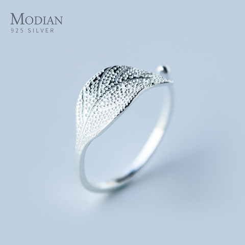 Modian-Anillo de Plata de Ley 925 para mujer, árbol con hojas, anillos con brotes, flor abierta, ajustable, joyería fina ► Foto 1/3