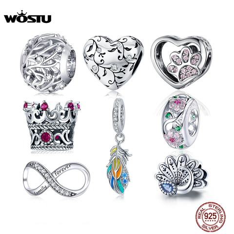 WOSTU-Cuenta para pulsera plata de primera ley forma de corazón, abalorio para brazalete, plata esterlina 100%, amor infinito, crear joyas, hacer bisutería, gran oferta, 925 ► Foto 1/6