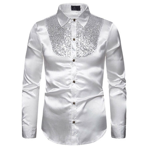 Camisas brillantes de lentejuelas para hombre, camisa de seda satinada de manga larga de lujo, Fiesta Disco brillante, para baile de escenario, club nocturno, disfraz de graduación, novedad ► Foto 1/6