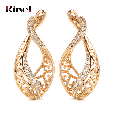 Kinel-pendientes de tendencia para mujer, aretes de 2022 oro rosa con Micro incrustaciones de cera, Pendientes colgantes de flor hueca de circón Natural para mujer, joyería Vintage 585 ► Foto 1/6