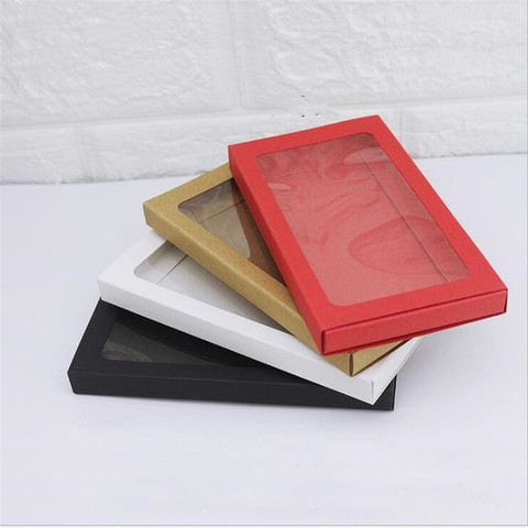 Caja de cartón Kraft para teléfono, caja de regalo con cajón de papel rojo/Blanco/marrón/negro con ventana transparente, 5 unids/lote ► Foto 1/6
