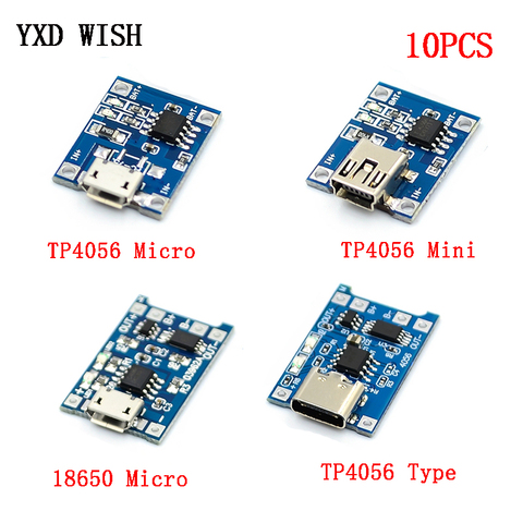 10pcs 5V 1A Micro USB 18650 Type-c Lithium Battery Charging Board Charger Module + Protection Dual Functions TP4056 18650 Li-ion ► Foto 1/2