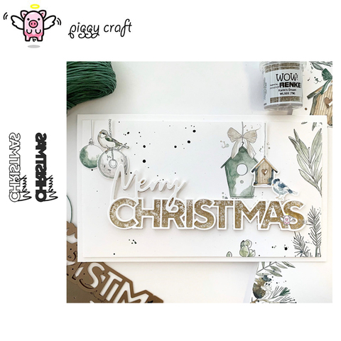 Manualidad de cerdito-troqueles de corte de metal Plantilla de corte letras Merry Christmas Scrapbook molde artesanal para corte de papel plantillas para perforar con cuchillas ► Foto 1/5