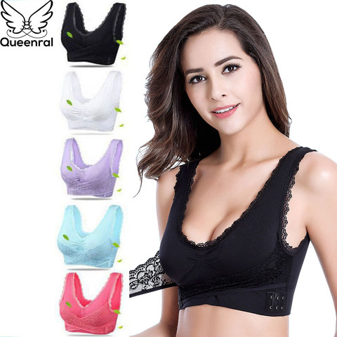 Sujetador Sexy Queenral para mujer Sujetador Push Up Bralette Lencería chaleco sujetador cierre frontal para mujer talla grande sujetador para dormir Femme BH ► Foto 1/6