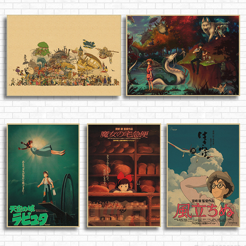 Cartel de película de Navidad Miyazaki Hayao, pintura para habitación de niños, restaurante, papel kraft, póster retro de dibujos animados ► Foto 1/6