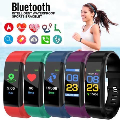 Pulsera inteligente de fitness con pantalla a color, monitor de ritmo cardíaco y presión arterial, resistente al agua, ID115 Plus ► Foto 1/6