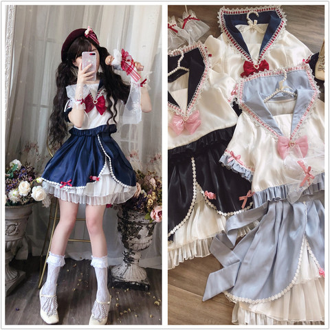 Conjunto de uniforme de princesa lolita JK, conjunto de top + falda, traje victoriano, Sailor Moon, kawaii girl, gótico, lolita, loli ► Foto 1/6