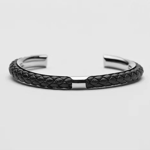 Brazalete abierto de alambre para hombre, pulsera de acero inoxidable 316L, pulsera geométrica de acero de titanio, brazaletes de cuero de 18cm ► Foto 1/6