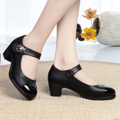 Cresfimix-zapatos de tacón cuadrado de piel sintética para mujer, calzado clásico, ligero, con punta redonda, color negro, para oficina, C6446c ► Foto 1/6