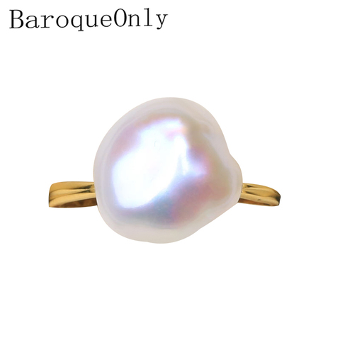 BaroqueOnly-Anillo de perlas naturales barrocas de 6-10mm, de Plata de Ley 925, Circonia cúbica ajustable de Color irregular, joyería fina incrustada ► Foto 1/6